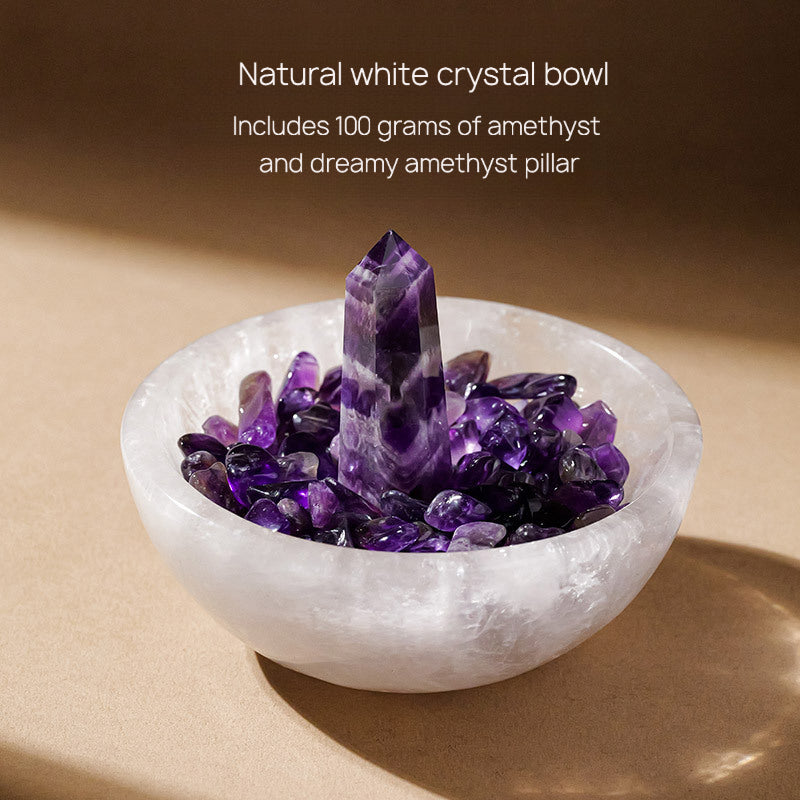 White crystal bowl paired with amethyst