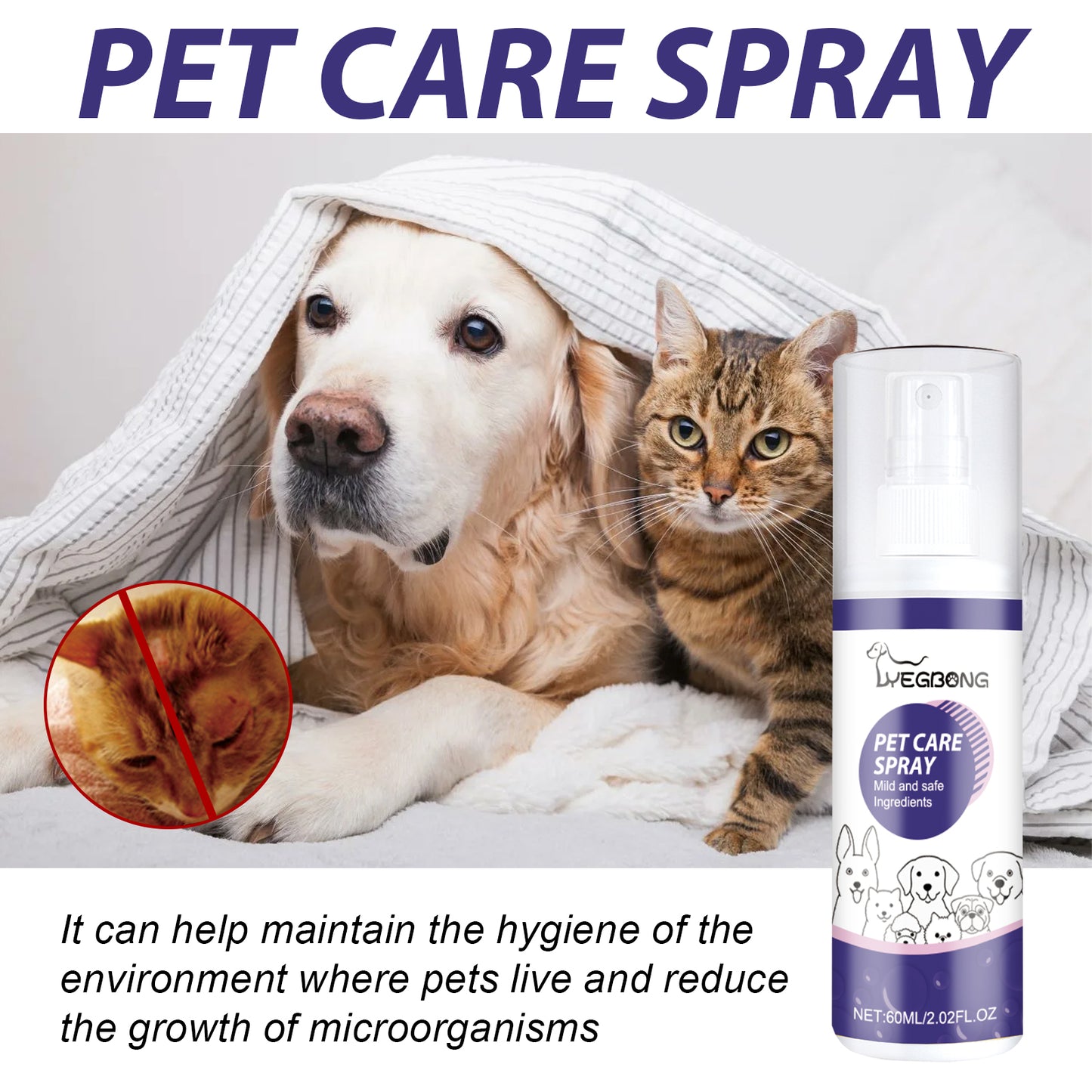 Yegbong Pet Antibacterial Spray for Cats Dogs Skin Care