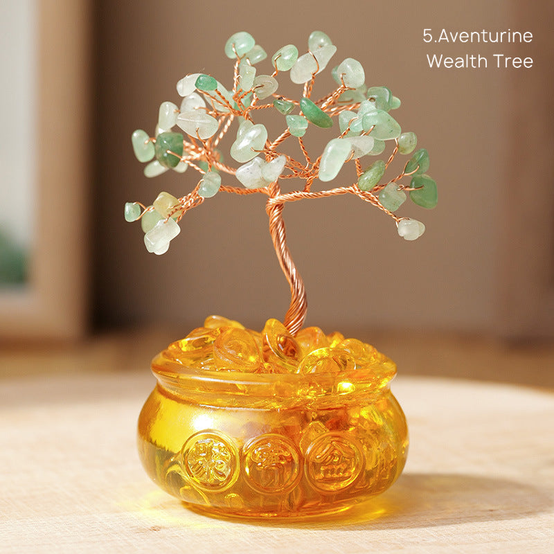 Natural Yellow Crystal Money Tree Glass Ingot Treasure Bowl Crystal Money Tree Home Decoration Desktop Ornament