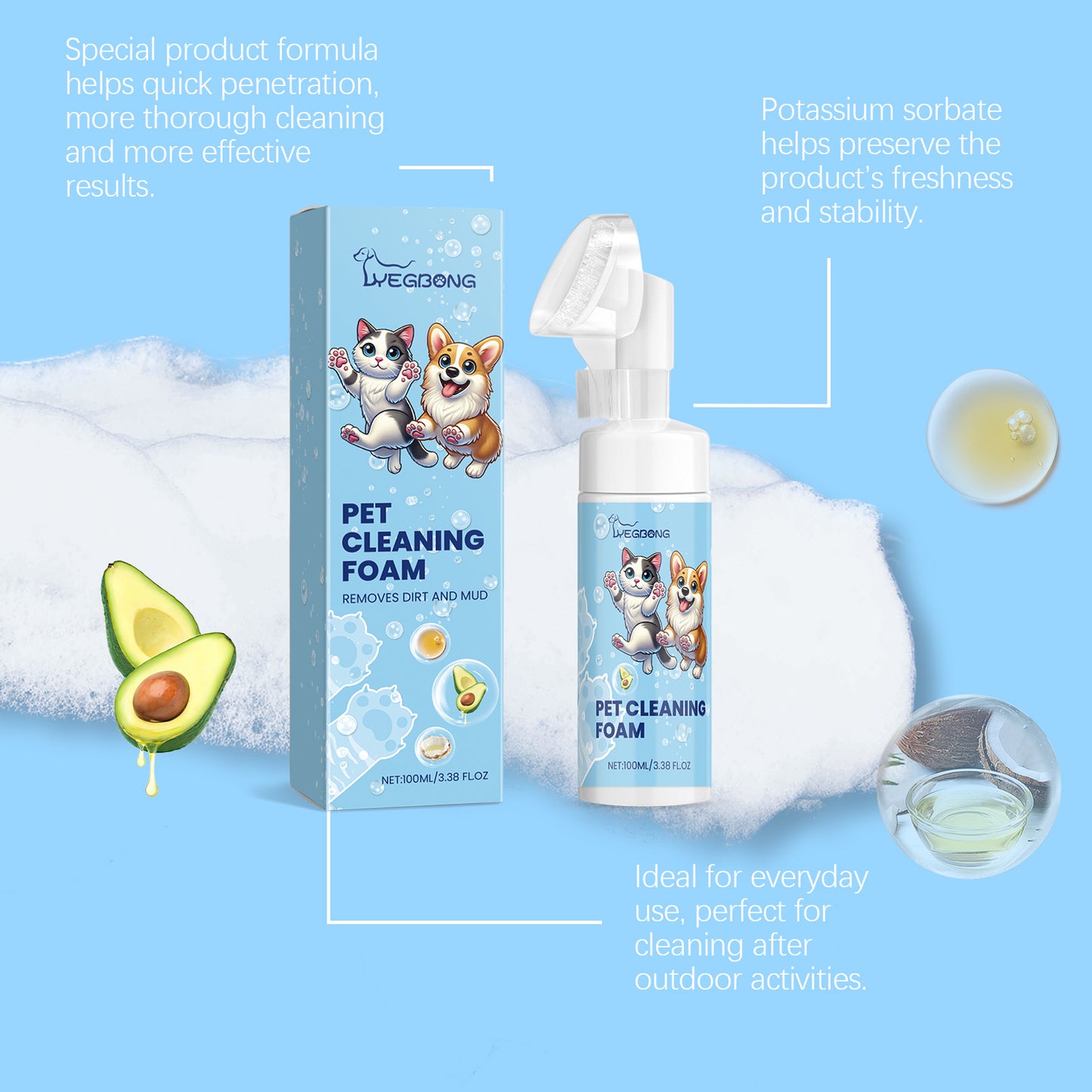 Yegbong Pet Paw Foam Cleaner for Dogs & Cats Foot Care Cleaner