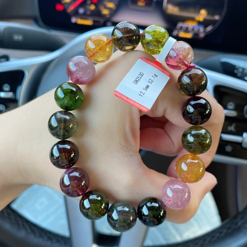 10MM Natural Brazilian Old Material Tourmaline Bracelet Round Beads Large Size Multiple Choices Rich and Transparent