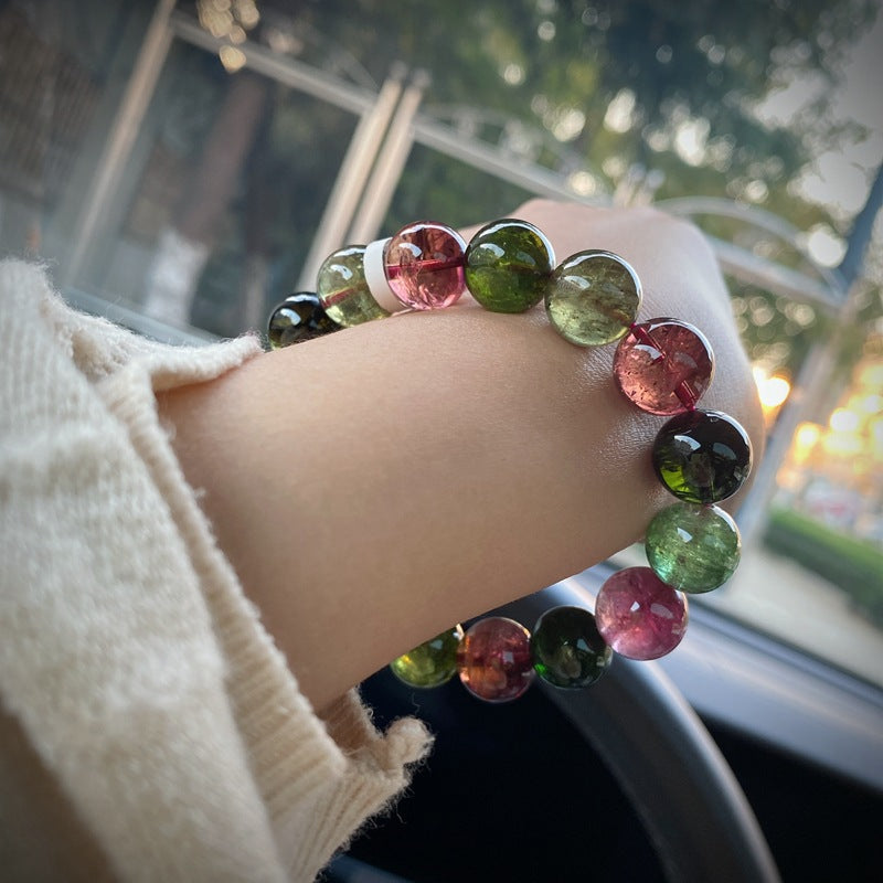 10MM Natural Brazilian Old Material Tourmaline Bracelet Round Beads Large Size Multiple Choices Rich and Transparent