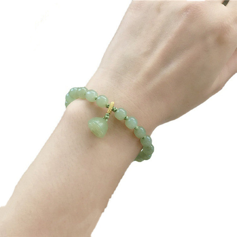 Elegant Women's Hetian Jade Bracelet: Old-Style Beads with Qingshui Jade Lotus Pendant – A Refreshing Hand Accessory & Thoughtful Gift