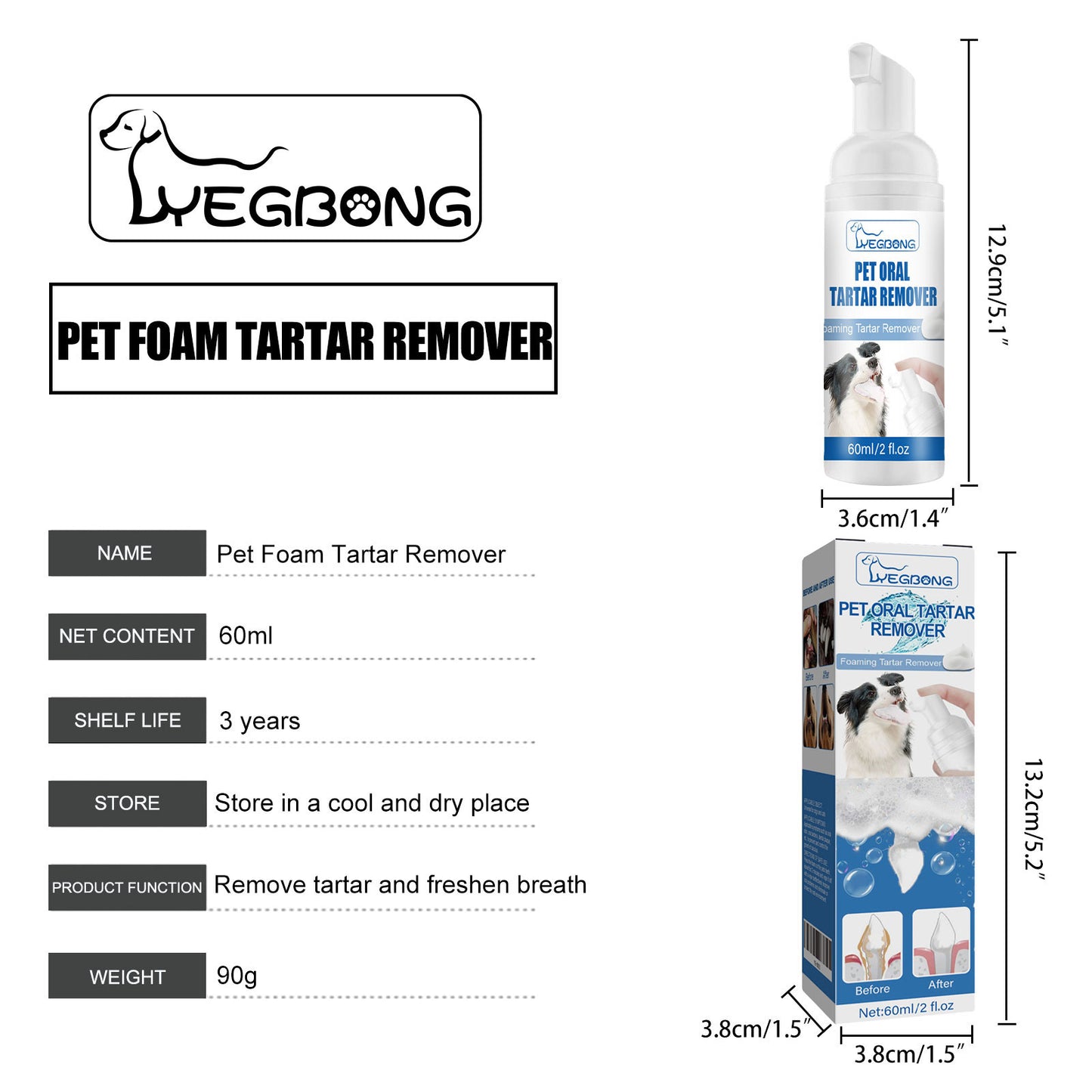 Yegbong Pet Tartar Remover Remove Dental Calculus Yellow Teeth Bad Breath Oral Foam Cleaner