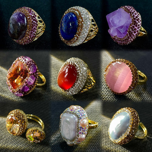 Vintage Style Natural Amethyst Gemstone Ring Niche Temperament Open Retro adjustable openning High-end Feel Ring for Women