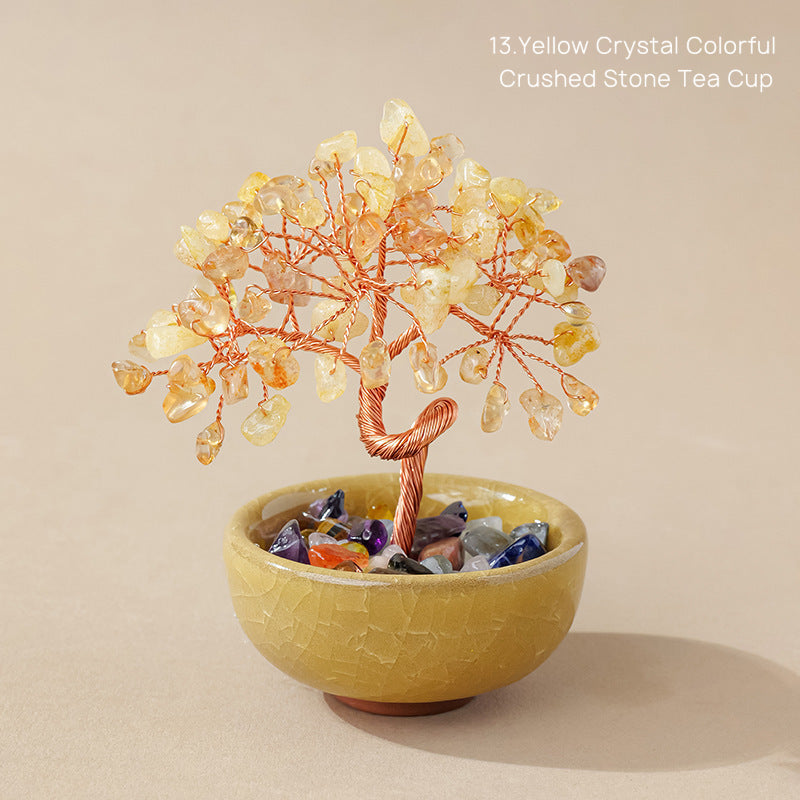 Natural Yellow Crystal Money Tree Glass Ingot Treasure Bowl Crystal Money Tree Home Decoration Desktop Ornament