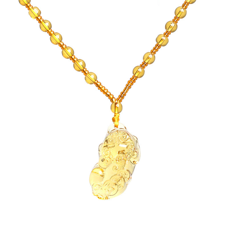 East Sea Imitation Natural Yellow Crystal Pixiu Pendant Men's Necklace Women's Obsidian Pendant Buddhist Bead Jewelry