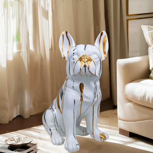 Creative Handmade Artwork Inkjet Bulldog Sculpture Siting Resin French Bulldog Statue for Home Decor