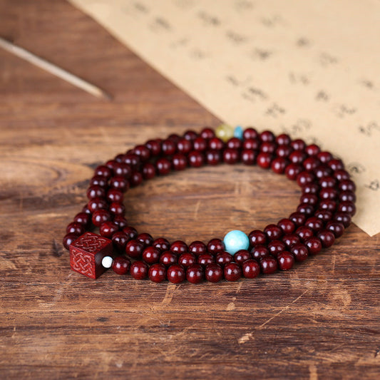 Small Leaf Red Sandalwood Buddha Bead Bracelet Women's 6mm Multi-loop Sandalwood Bracelet Old Material Gold Star Creative Multi-treasure Cultural Plaything