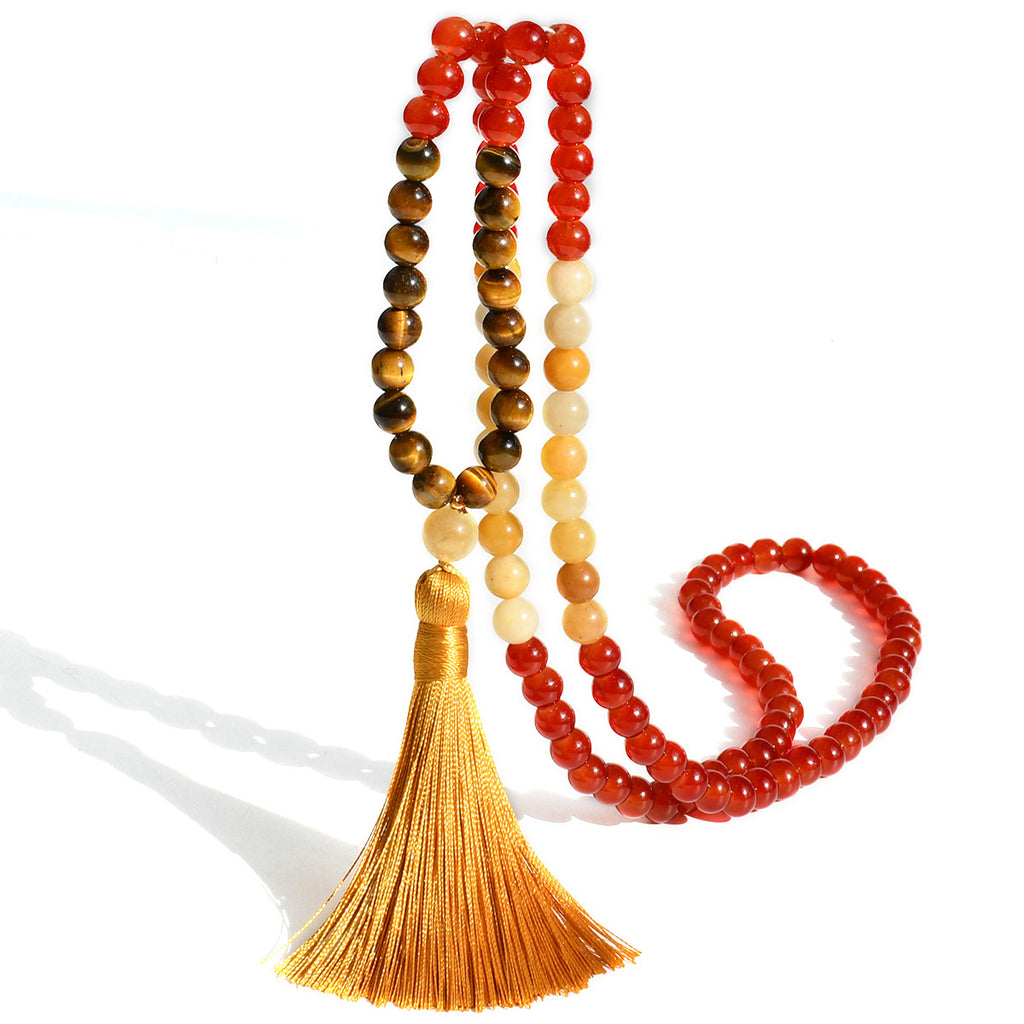 （Buy one, get one free）New 108 Faith Prayer Bead Necklace Handmade Beaded Multi Circle Prayer Bracelet Natural Stone Bohemian Tassel Long Necklace
