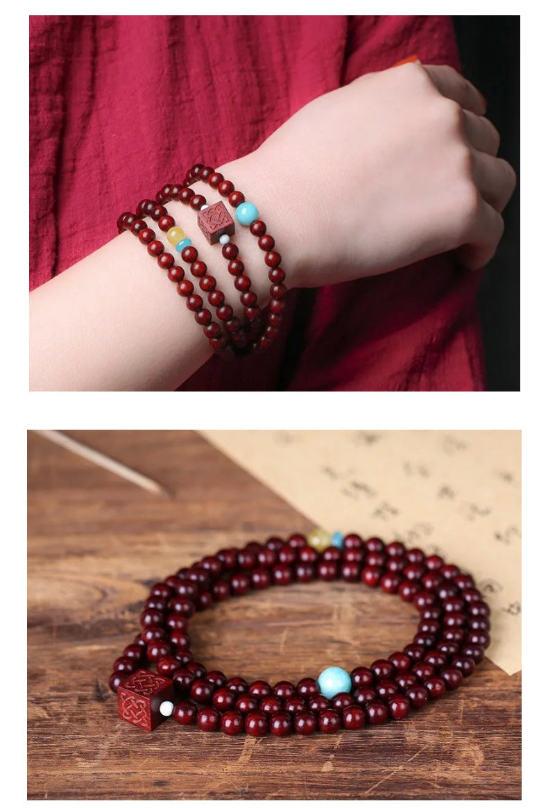 Small Leaf Red Sandalwood Buddha Bead Bracelet Women's 6mm Multi-loop Sandalwood Bracelet Old Material Gold Star Creative Multi-treasure Cultural Plaything