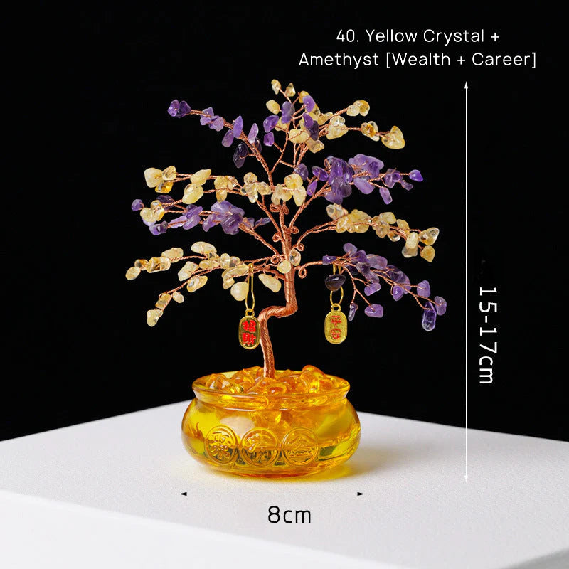 Natural Yellow Crystal Money Tree Glass Ingot Treasure Bowl Crystal Money Tree Home Decoration Desktop Ornament