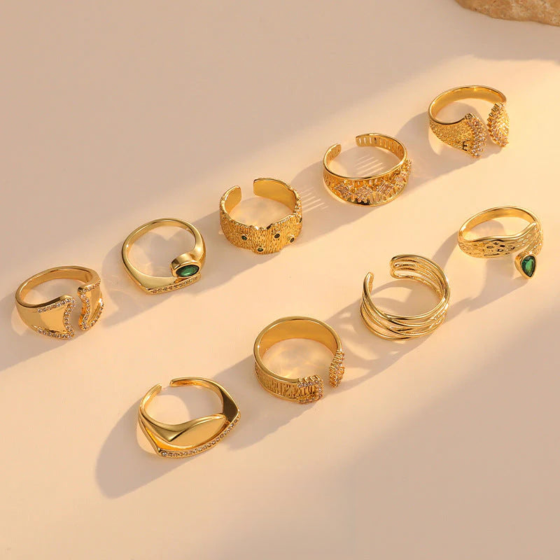 Light Luxury Heavy Craft Cast Copper Zircon Vintage Adjustable Open Ring