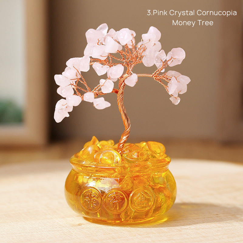 Natural Yellow Crystal Money Tree Glass Ingot Treasure Bowl Crystal Money Tree Home Decoration Desktop Ornament