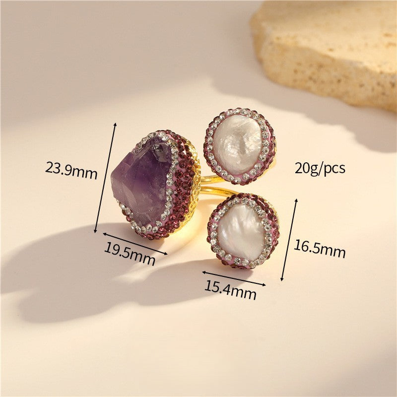 Vintage Style Natural Amethyst Gemstone Ring Niche Temperament Open Retro adjustable openning High-end Feel Ring for Women