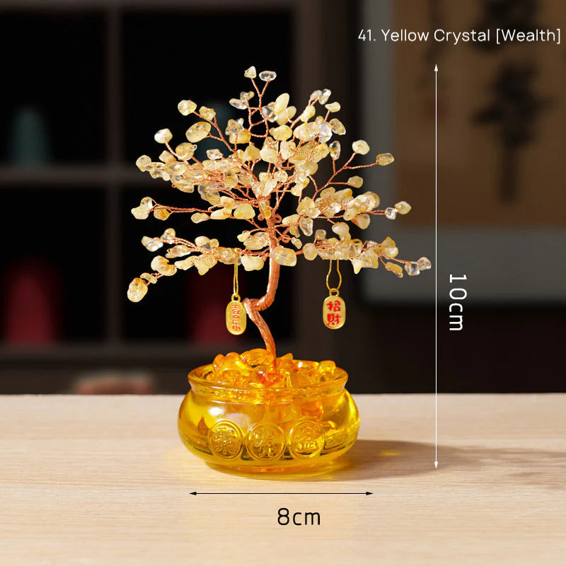 Natural Yellow Crystal Money Tree Glass Ingot Treasure Bowl Crystal Money Tree Home Decoration Desktop Ornament