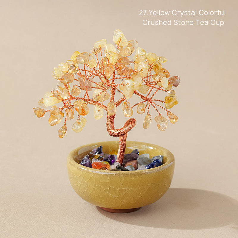 Natural Yellow Crystal Money Tree Glass Ingot Treasure Bowl Crystal Money Tree Home Decoration Desktop Ornament