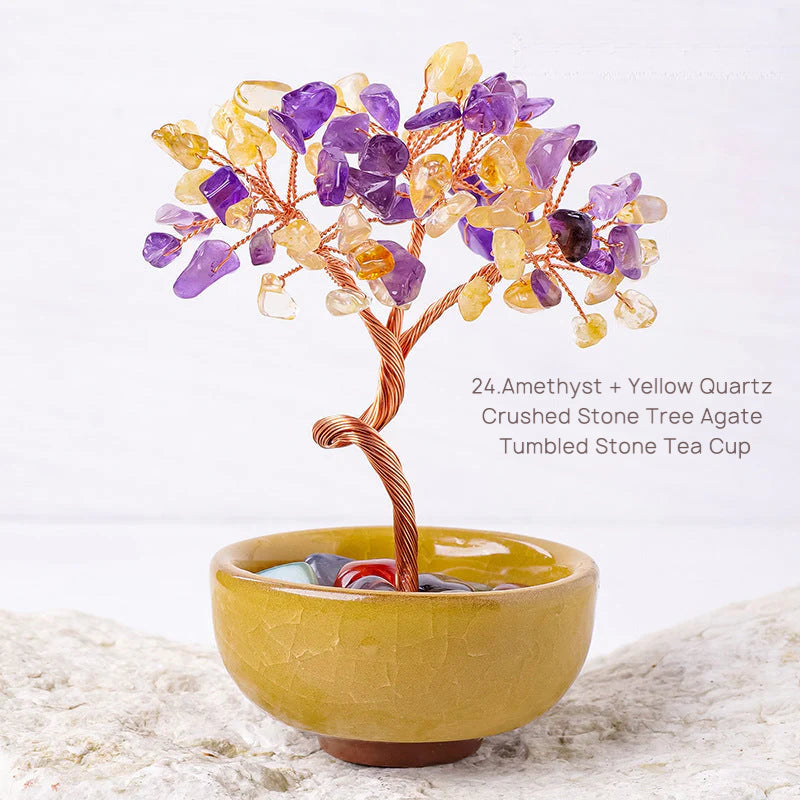 Natural Yellow Crystal Money Tree Glass Ingot Treasure Bowl Crystal Money Tree Home Decoration Desktop Ornament