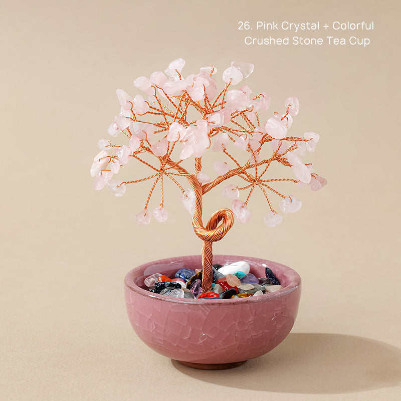 Natural Yellow Crystal Money Tree Glass Ingot Treasure Bowl Crystal Money Tree Home Decoration Desktop Ornament