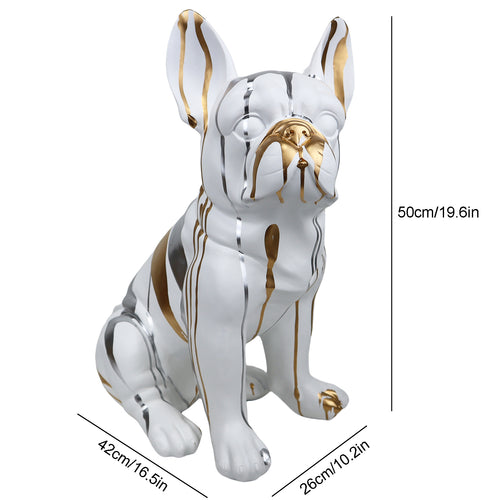 Creative Handmade Artwork Inkjet Bulldog Sculpture Siting Resin French Bulldog Statue for Home Decor