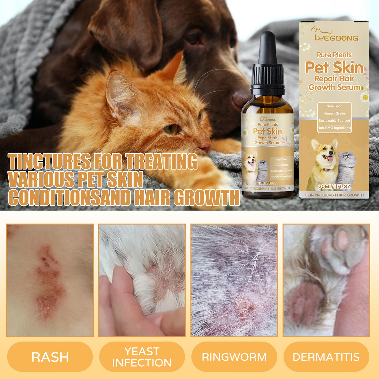 Wholesale Pure Plants Pet Skin Repair Hair Growth Serum for Pet Dogs Cats Non-Toxic Skin Repair Serum with Natural Ingredients