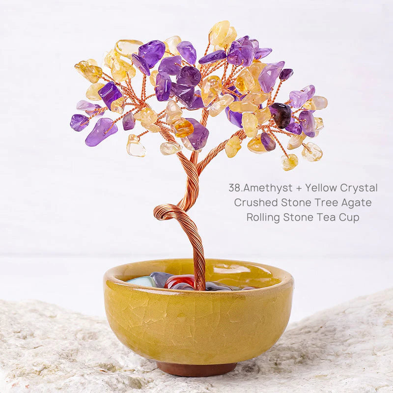 Natural Yellow Crystal Money Tree Glass Ingot Treasure Bowl Crystal Money Tree Home Decoration Desktop Ornament