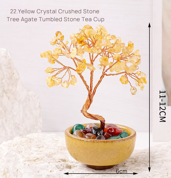 Natural Yellow Crystal Money Tree Glass Ingot Treasure Bowl Crystal Money Tree Home Decoration Desktop Ornament