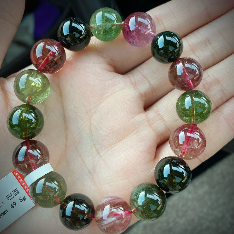 10MM Natural Brazilian Old Material Tourmaline Bracelet Round Beads Large Size Multiple Choices Rich and Transparent