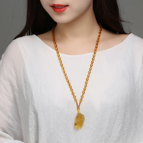 East Sea Imitation Natural Yellow Crystal Pixiu Pendant Men's Necklace Women's Obsidian Pendant Buddhist Bead Jewelry