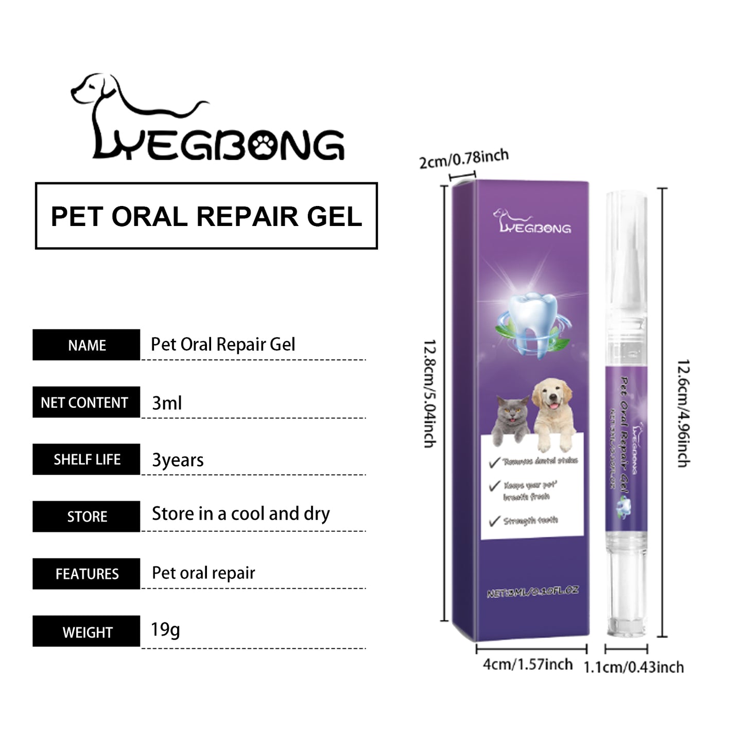 Yegbong Pet Oral Repair Gel Pet Oral Cleaning Gel for Removing Stains and Yellow Teeth Daily Care