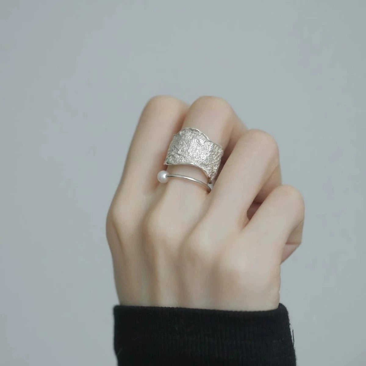 Pure Silver 999 Sterling Silver Texture Geometric Line Ring for Women, Light Luxury High-end Design, Minimalist Style