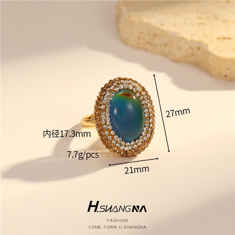 Vintage Style Natural Amethyst Gemstone Ring Niche Temperament Open Retro adjustable openning High-end Feel Ring for Women