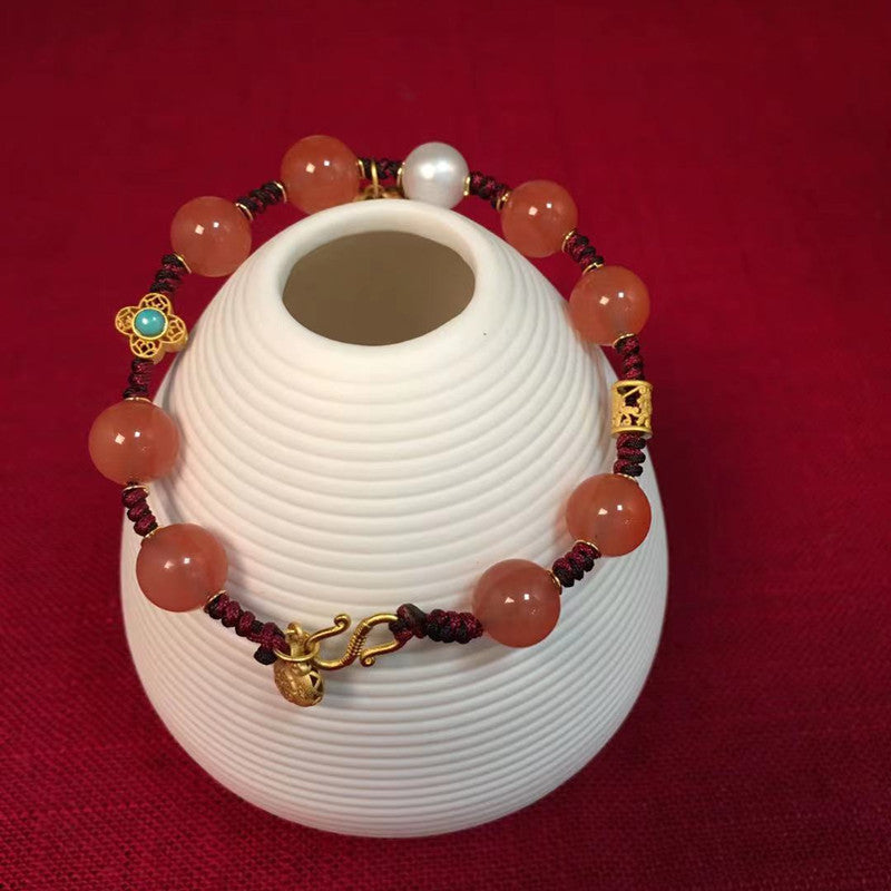 Women's Southern Red Bracelet Cherry Red Woven Bracelet Ancient Silver Jewelry Vintage Bracelet Ethnic Style One Piece Dropshipping