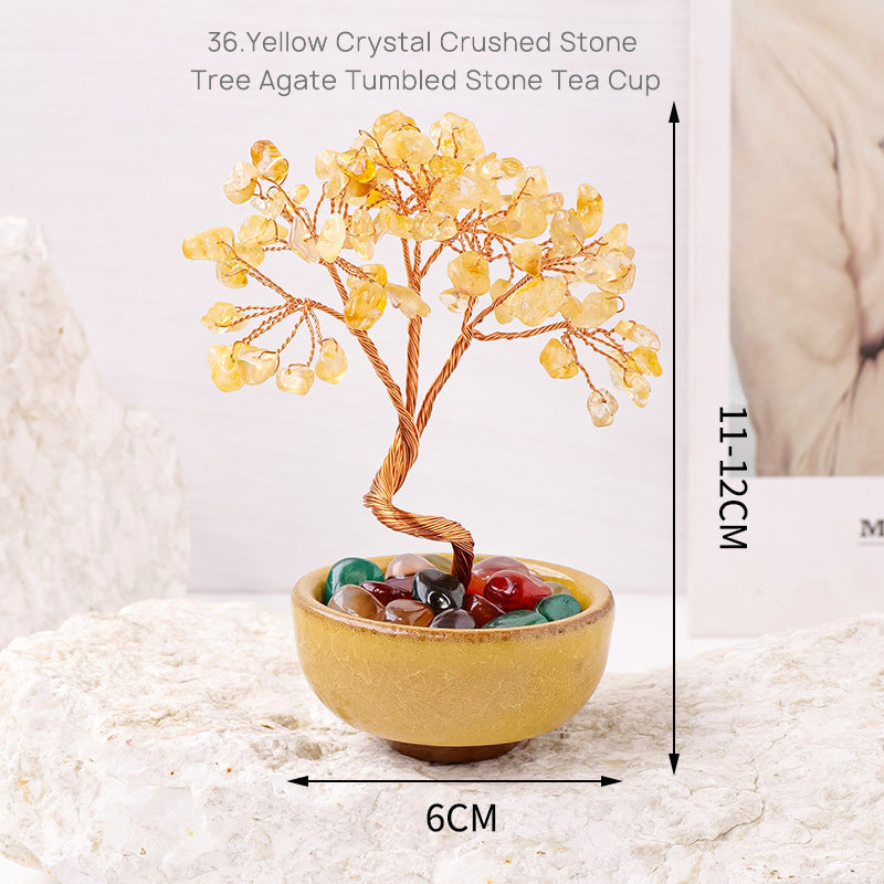 Natural Yellow Crystal Money Tree Glass Ingot Treasure Bowl Crystal Money Tree Home Decoration Desktop Ornament