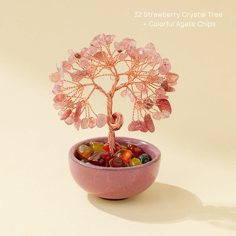 Natural Yellow Crystal Money Tree Glass Ingot Treasure Bowl Crystal Money Tree Home Decoration Desktop Ornament