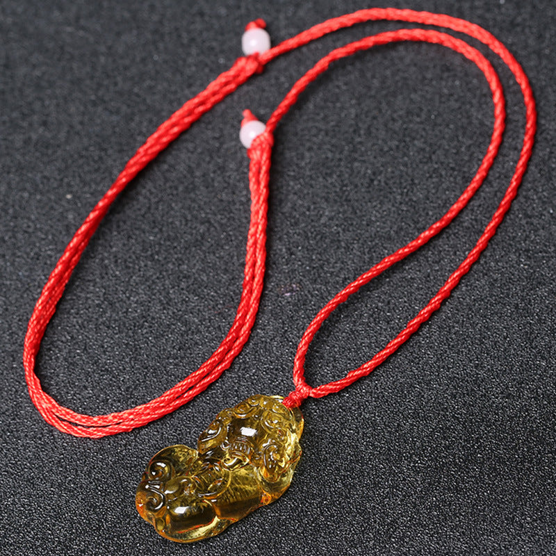 East Sea Imitation Natural Yellow Crystal Pixiu Pendant Men's Necklace Women's Obsidian Pendant Buddhist Bead Jewelry