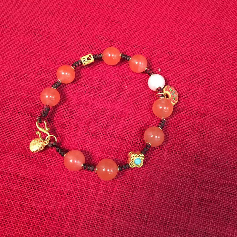 Women's Southern Red Bracelet Cherry Red Woven Bracelet Ancient Silver Jewelry Vintage Bracelet Ethnic Style One Piece Dropshipping