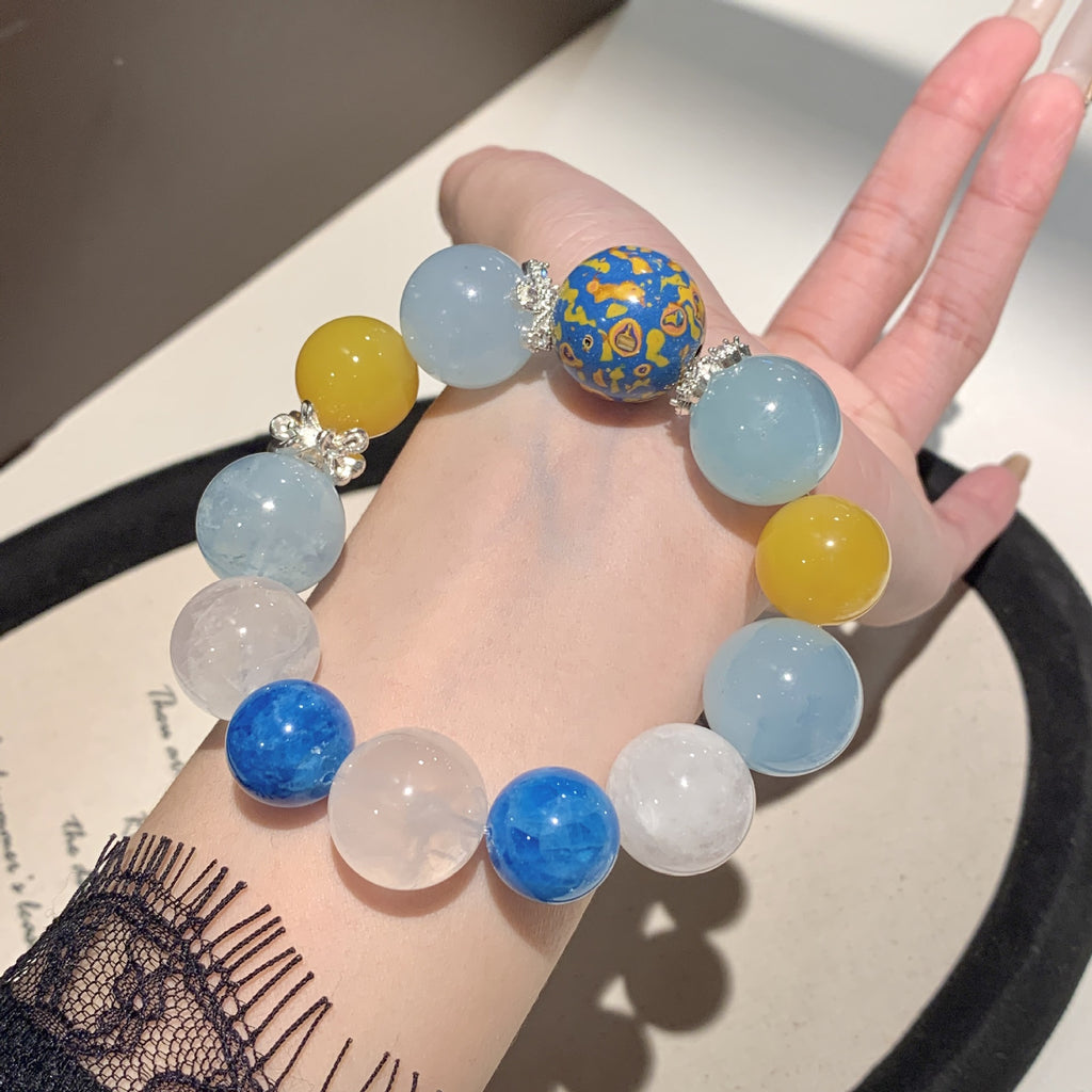 Natural Crystal Round Bead Multi-Gemstone Bracelet Creative Jewelry Chain Combination Yellow Agate Aquamarine Crystal Bracelet