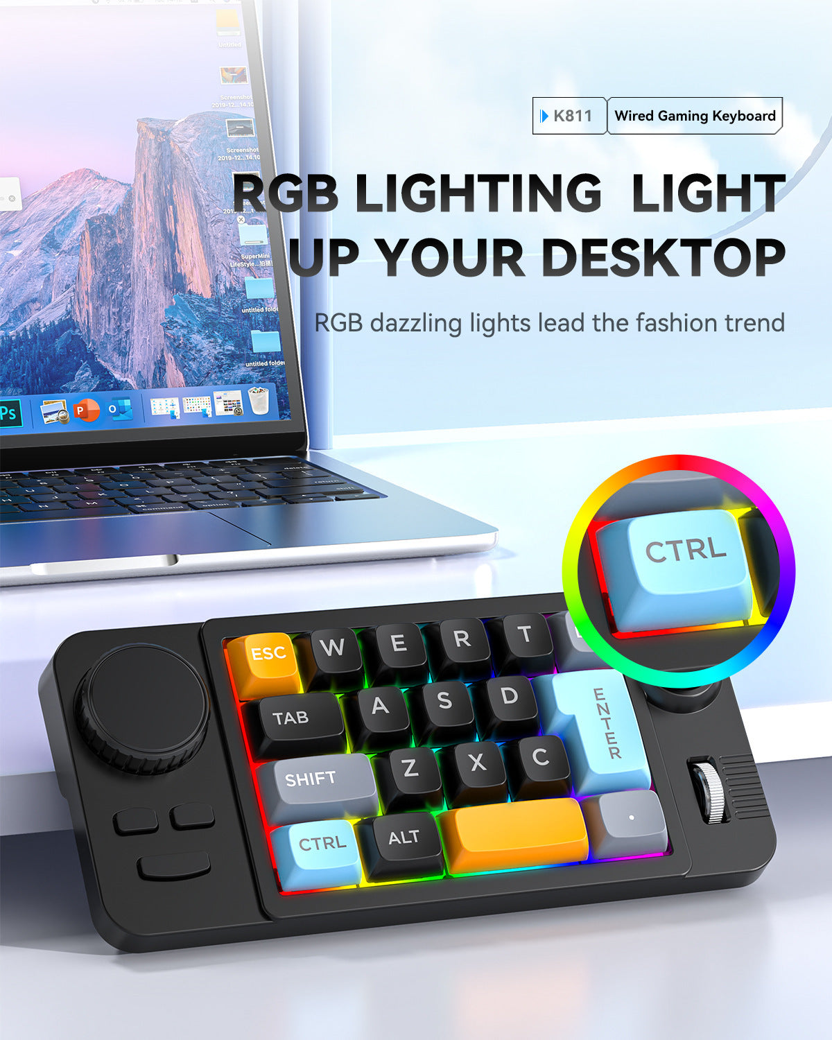 K811 Wired 19 Key Gaming Keyboard multi functional knob and joystick