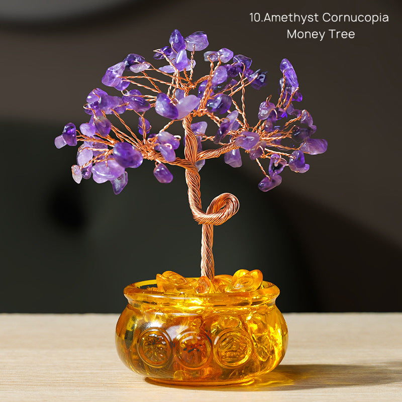 Natural Yellow Crystal Money Tree Glass Ingot Treasure Bowl Crystal Money Tree Home Decoration Desktop Ornament