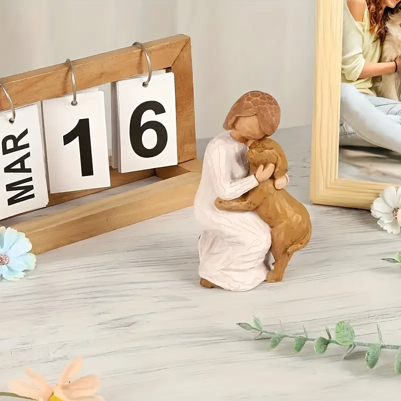 Hot Selling, Family Resin Material, Willow Tree Texture Carving Series, Suitable for People to Squat and Hug Dogs