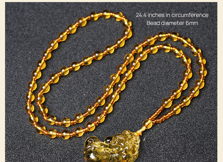 East Sea Imitation Natural Yellow Crystal Pixiu Pendant Men's Necklace Women's Obsidian Pendant Buddhist Bead Jewelry