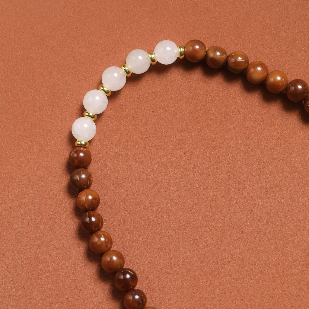 Double ring crystal bracelet paired with white jade marrow peach blossom, niche, fresh, versatile, jewelry for women