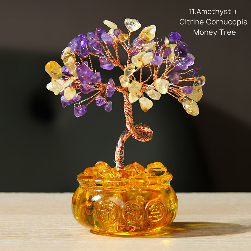 Natural Yellow Crystal Money Tree Glass Ingot Treasure Bowl Crystal Money Tree Home Decoration Desktop Ornament