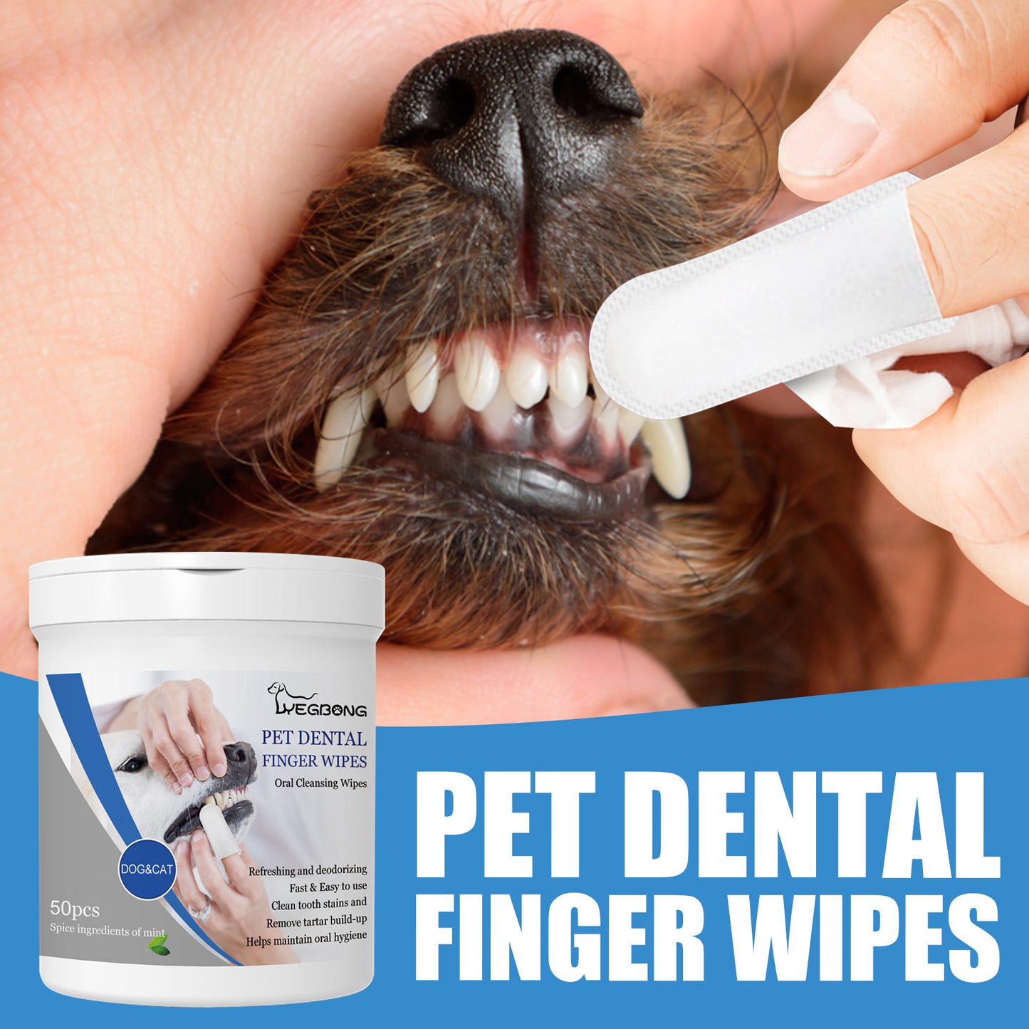 Yegbong Dog Wet Wipes Pet Dental Care Finger Cover for Bad Breath Tartar Teeth Helps Clean Yellow Teeth and Mouth
