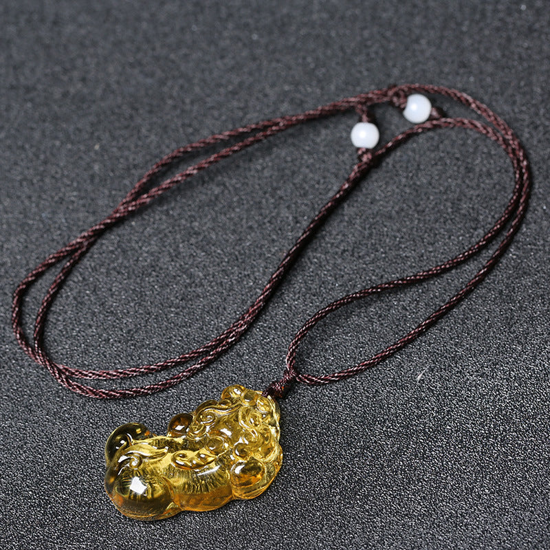 East Sea Imitation Natural Yellow Crystal Pixiu Pendant Men's Necklace Women's Obsidian Pendant Buddhist Bead Jewelry