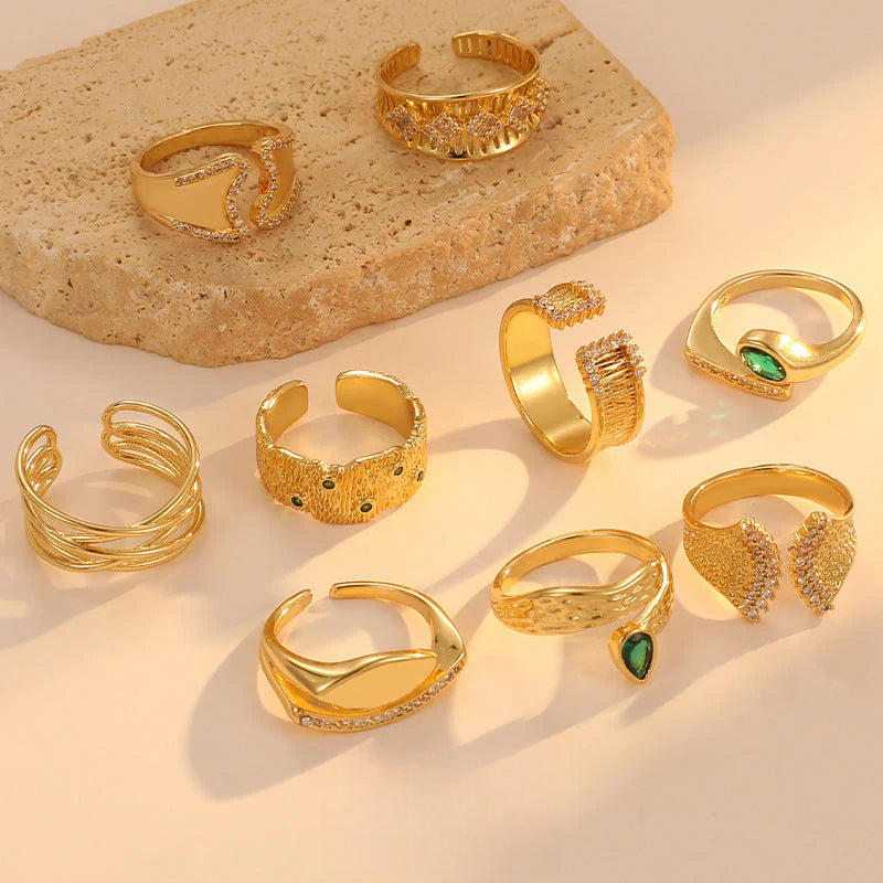 Light Luxury Heavy Craft Cast Copper Zircon Vintage Adjustable Open Ring