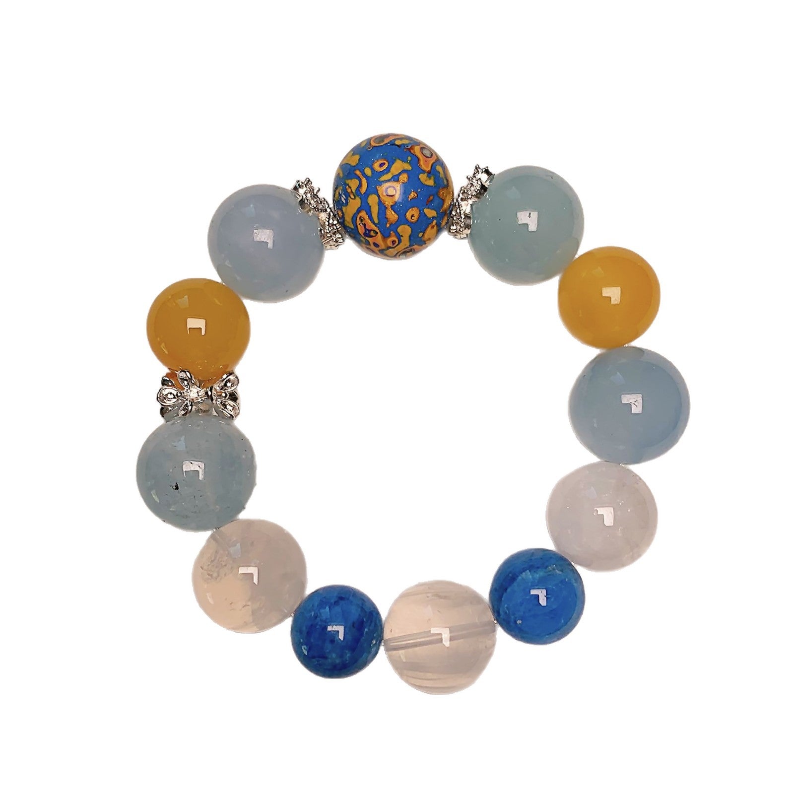 Natural Crystal Round Bead Multi-Gemstone Bracelet Creative Jewelry Chain Combination Yellow Agate Aquamarine Crystal Bracelet