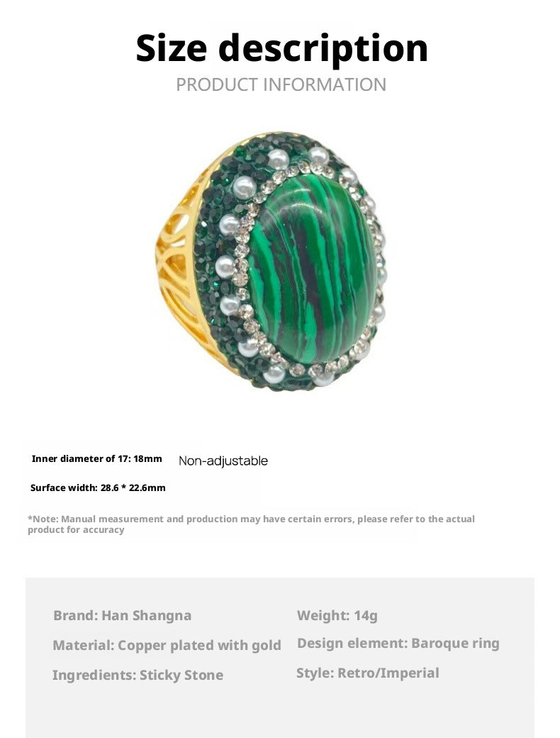 Vintage French Retro Green Series Natural Stone Ring Niche Personality Light Luxury Temperament Women