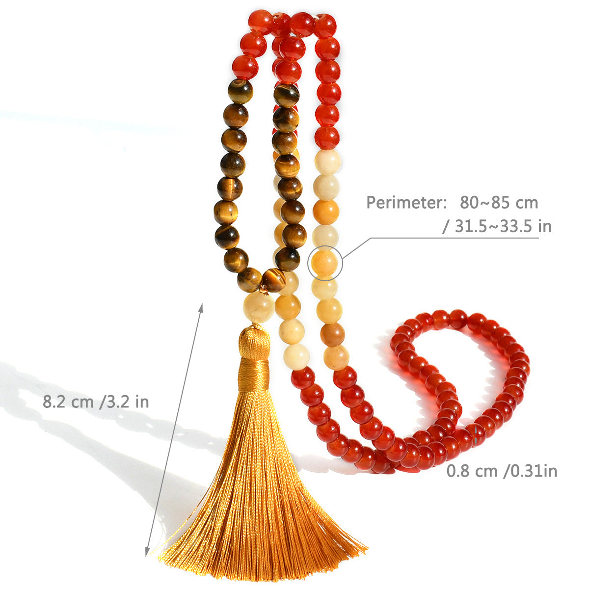 （Buy one, get one free）New 108 Faith Prayer Bead Necklace Handmade Beaded Multi Circle Prayer Bracelet Natural Stone Bohemian Tassel Long Necklace